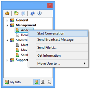 LAN messaging software main window